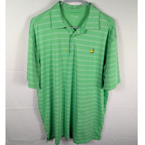 Masters Tournament Golf Polo Shirt Large Green Stripe Augusta National Logo Tech - Picture 1 of 5